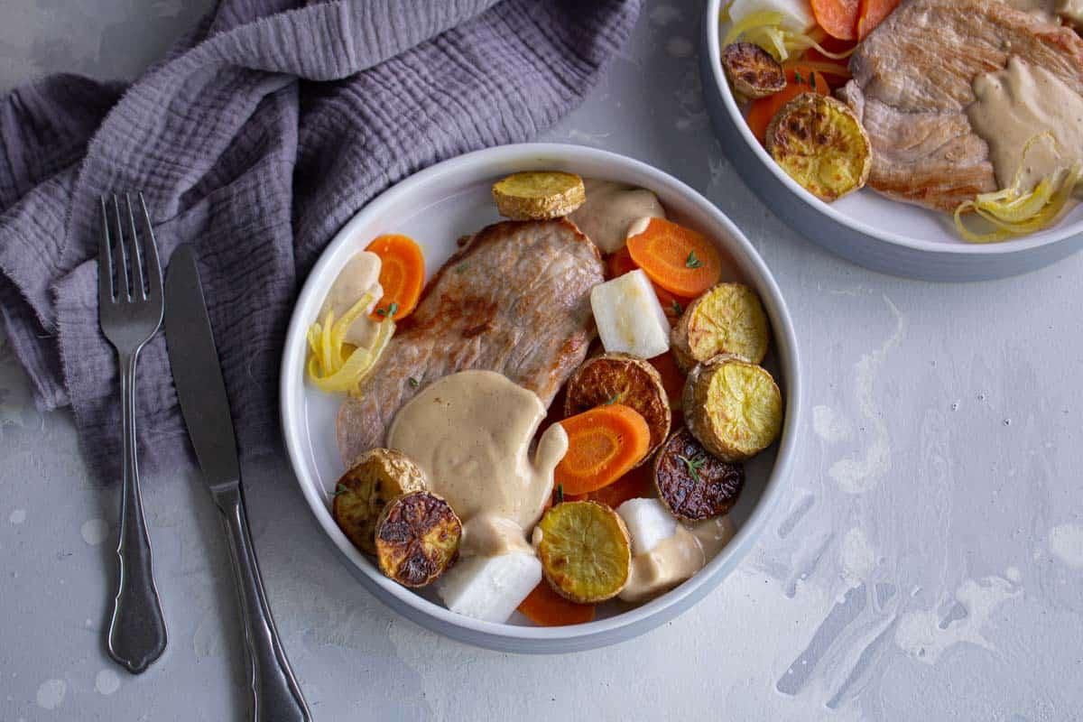 Escalope de Porc & Légumes à la Crème - Recette - Les Commis